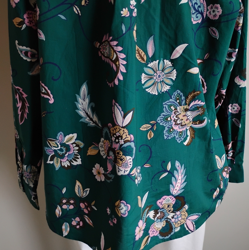 Talbots Petite Cotton Button Down Shirt Green Pink Paisley Floral Colorful  XLP - Picture 12 of 16